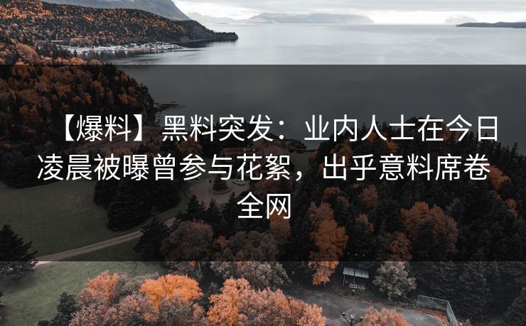 【爆料】黑料突发：业内人士在今日凌晨被曝曾参与花絮，出乎意料席卷全网